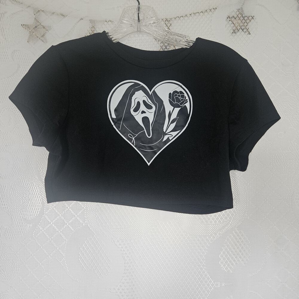 Large Ghostface Crop Top Tshirt Skeleton Scream Rose Heart Grunge Minimalist
